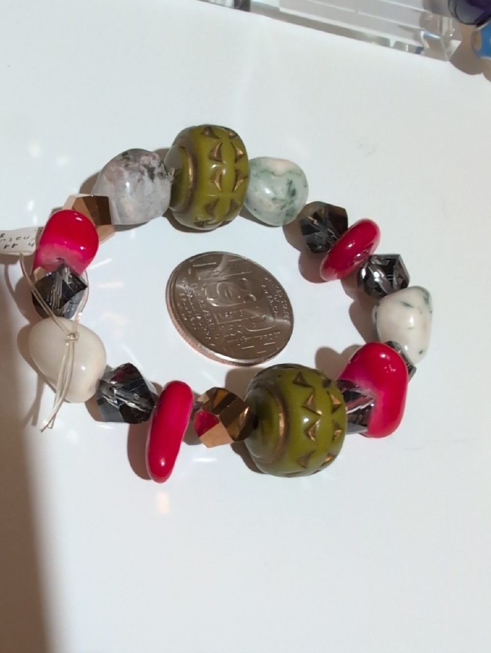 Handmade Multicolor Glass Bead Stretch Bracelet - Turquoise, Blue, Green, red - Picture 9 of 11